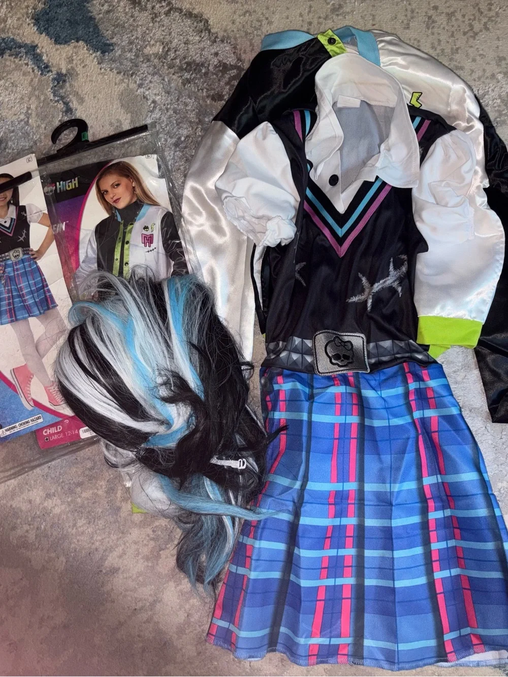 Monster High Frankie Stein Child Costume Dress with Wig and Jacket
